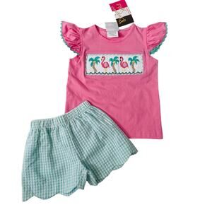 NWT Banana Split 12M Flamingo Smocked Short Set